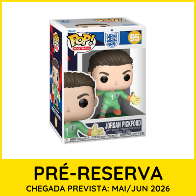 Figura Funko Pop Jordan Pickford de futebol em caixa com texto pré-reserva e chegada prevista