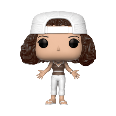 Figura colecionável Funko Pop de personagem com roupa casual e boné branco.