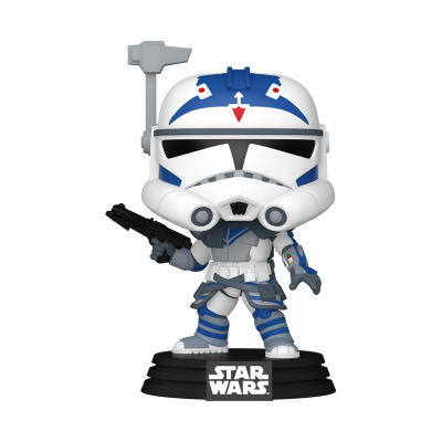 Figurinha Funko Pop do Clone Trooper de Star Wars com armadura azul e branca segurando pistola