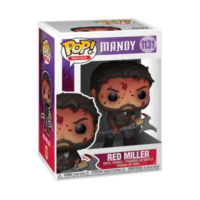 Figura Funko Pop! Red Miller da coleção Mandy em caixa com design roxo, branco e vermelho.