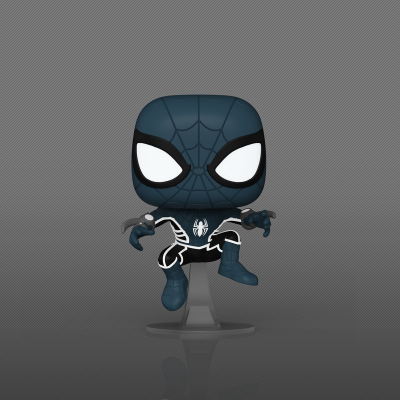 Figura de vinil do Homem-Aranha com fato preto e branco em pose de ação