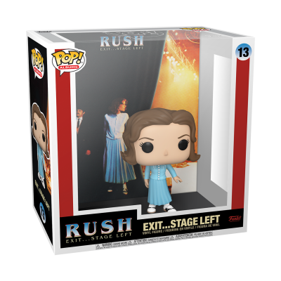 Figura Funko Pop! de personagem com vestido azul em embalagem RUSH Exit...Stage Left