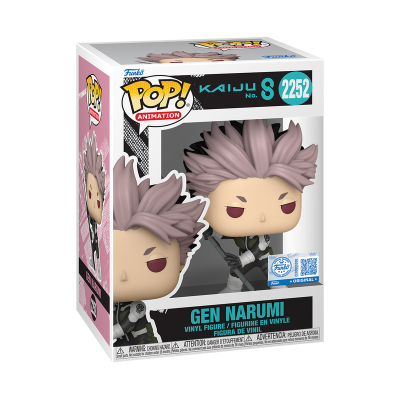 Figura de vinil Funko Pop Gen Narumi com cabelo castanho claro e roupa preta em caixa de embalagem