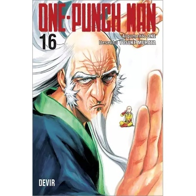 Capa do manga ONE-PUNCH MAN volume 16 com personagem idoso e texto em vermelho e preto
