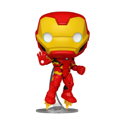 Figura Funko Pop Homem de Ferro com armadura vermelha e amarela em voo