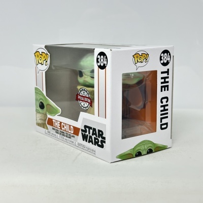 Figura Funko Pop! The Child Star Wars número 384 numa caixa branca com janelas transparentes