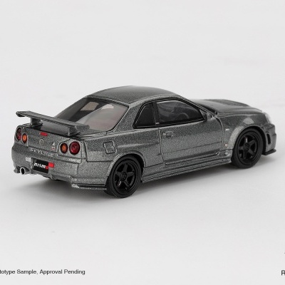Miniatura de carro desportivo Nissan Skyline R34 cinzento metálico
