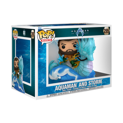 Boneco Funko Pop! Rides Aquaman e Storm em embalagem com janela de vidro
