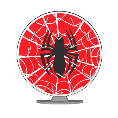 Relógio redondo com desenho de aranha e teia vermelha e branca