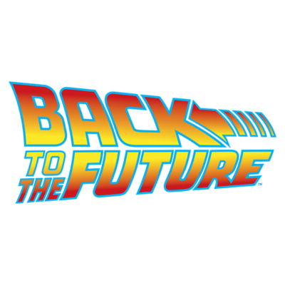 Logótipo do filme Back to the Future em cores amarelas e vermelhas com contorno azul.
