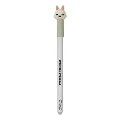 Caneta branca com figura de coelho na tampa e texto CUTENESS OVERLOAD
