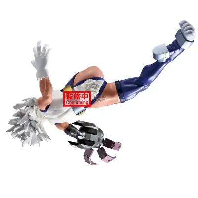 Estatueta de personagem com roupa azul e branca e luvas, em fundo branco
