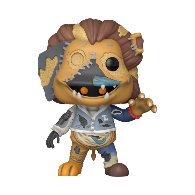 Figura colecionável Funko Pop leão zumbi com remendos e roupa colorida