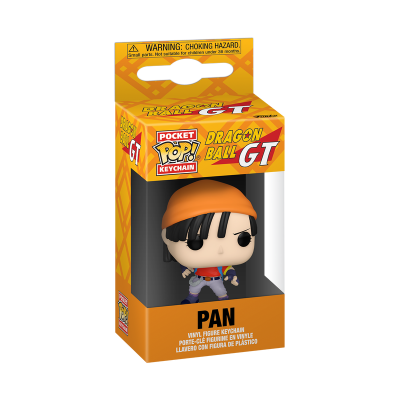 Chaveiro Funko Pop Pan de Dragon Ball GT em caixa amarela e laranja