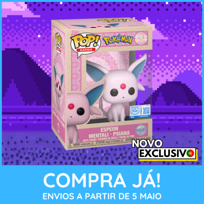 Figura Funko Pop! Espeon Pokémon cor-de-rosa em caixa