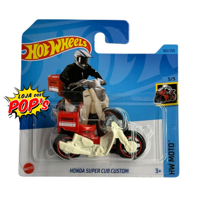Miniatura Hot Wheels Honda Super Cub Custom em embalagem azul
