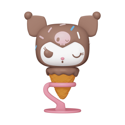 Figurinha de vinil cone de gelado com personagem colorida e suporte rosa