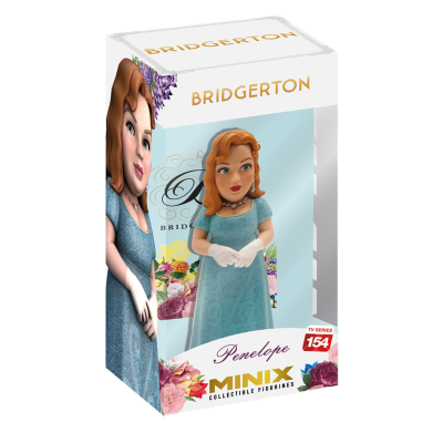 Mini figura Penelope da série Bridgerton em embalagem branca com detalhes florais