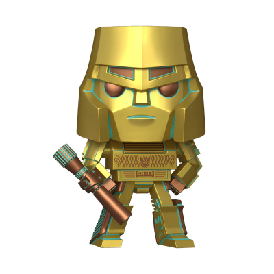 Figura colecionável de robô dourado com detalhes em azul e cobre