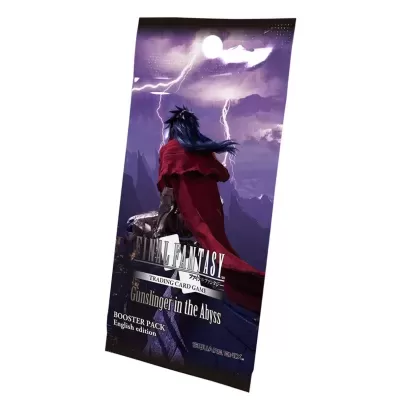 Pacote booster Final Fantasy Trading Card Game Gunslinger in the Abyss com personagem e relâmpagos