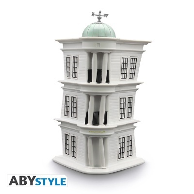 Réplica de edifício com cúpula azul e pilares, fundo branco