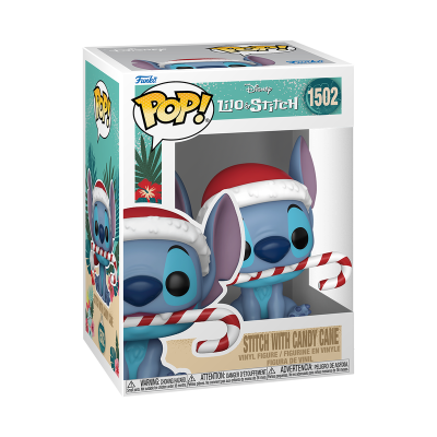 Funko Pop! Stitch de Lilo & Stitch com chapéu de Natal e bengala de doces na embalagem
