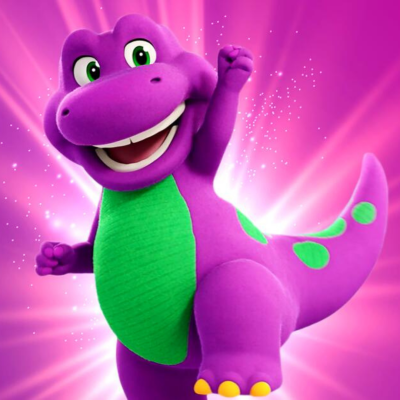 Dinossauro caricatural cor-de-rosa e verde com fundo rosa brilhante