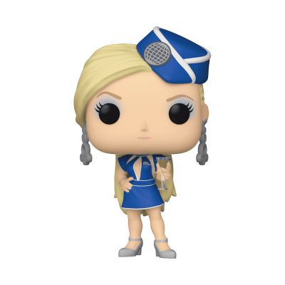 Figura Funko Pop com vestido azul, chapéu azul e taça na mão