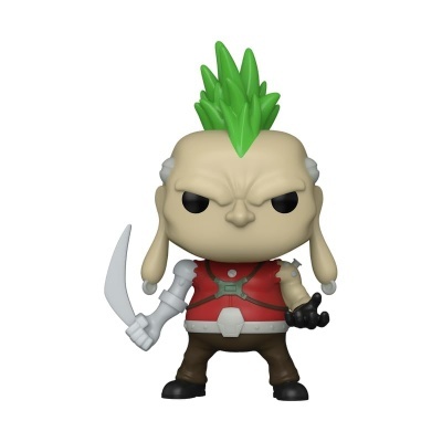 Figura colecionável Funko Pop personagem com cabelo verde espetado e espada curva branca