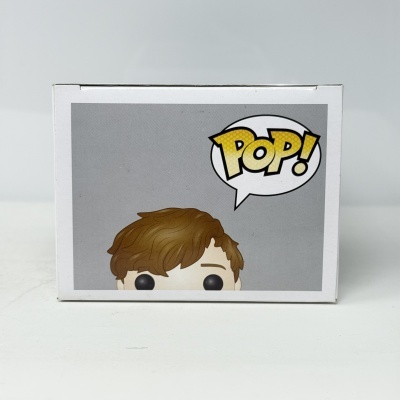 Caixa de Funko Pop com imagem da cabeça de boneco e balão de fala POP!