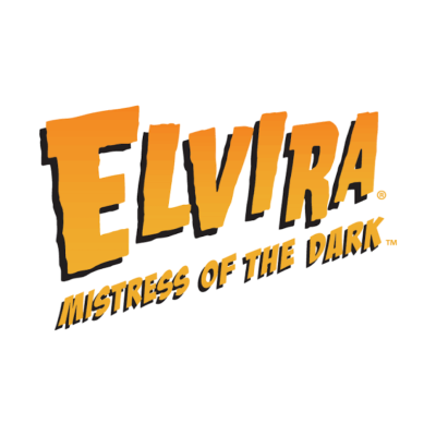 Logotipo ELVIRA MISTRESS OF THE DARK em laranja e amarelo