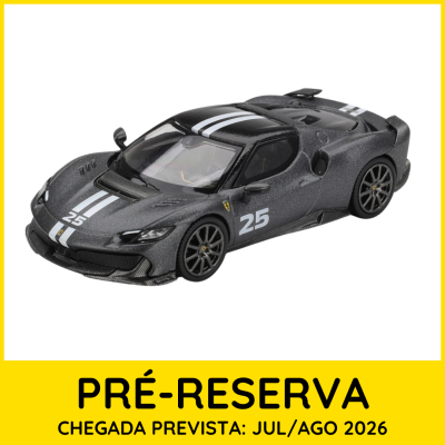 Miniatura carro desportivo Ferrari cinzento escuro com riscas brancas e número 25