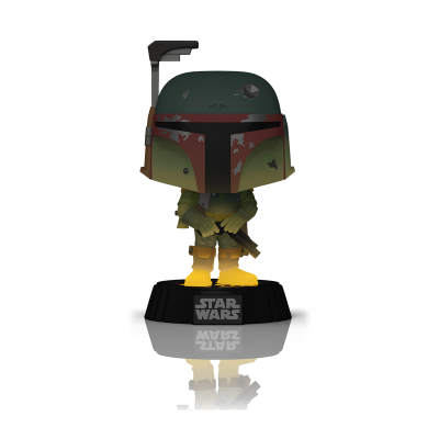 Figura colecionável Boba Fett Star Wars com base preta.