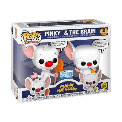 Caixa de figuras Pop Pinky e The Brain em vinil com diálogo em inglês