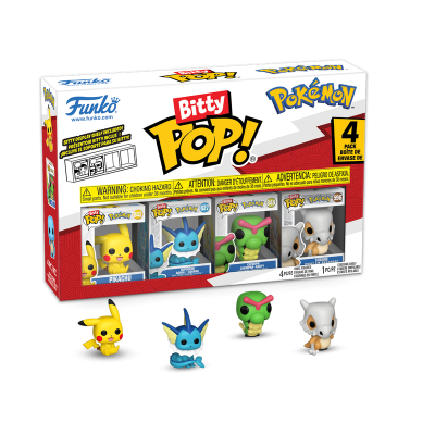 Conjunto de 4 figuras Funko Pop! Bitty da Pokémon com Pikachu, Vaporeon, Caterpie e Cubone e caixa colorida