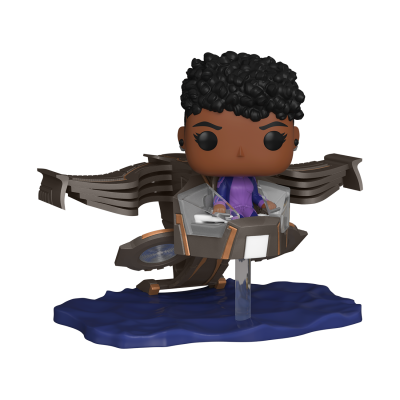 Figura Funko Pop de personagem com cabelo encaracolado preto sentada numa cadeira flutuante na água