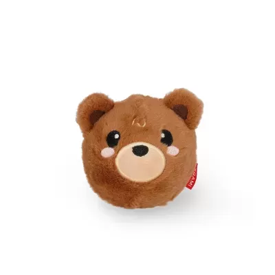 Pelúcia redonda de rosto de urso castanho com detalhes bordados