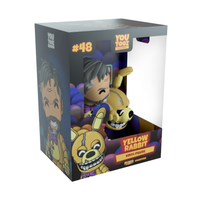 Caixa de figura de vinil Yellow Rabbit da coleção Five Nights at Freddys com ilustração da personagem.