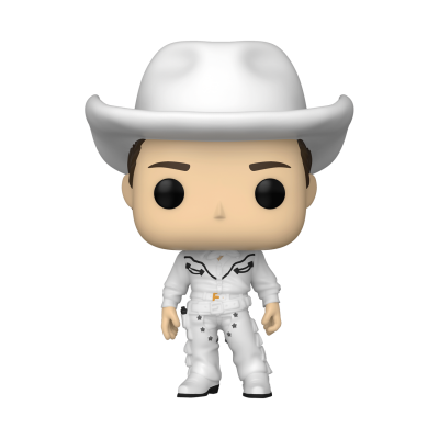 Funko Pop de personagem de cowboy em fato branco com estrelas pretas