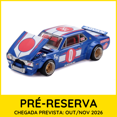 Miniatura de carro de corrida azul com capô aberto e decalques em vermelho e branco