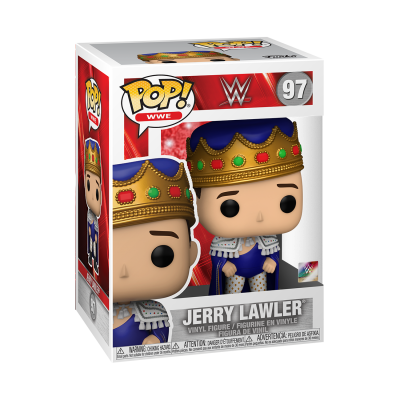 Embalagem Funko Pop WWE Jerry Lawler com coroa e manto azul