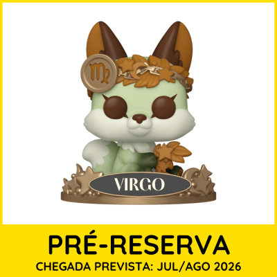 Figura colecionável Funko Pop raposa verde e branca com coroa dourada e base VIRGO