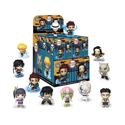 Mini figuras Demon Slayer coloridas feitas de plástico com caixa decorada