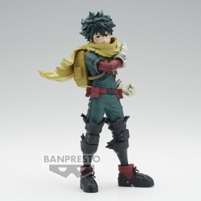 Figura colecionável Izuku Midoriya My Hero Academia com cachecol amarelo e uniforme verde