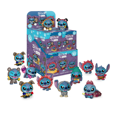 Figuras colecionáveis Stitch coloridas com caixa azul decorada