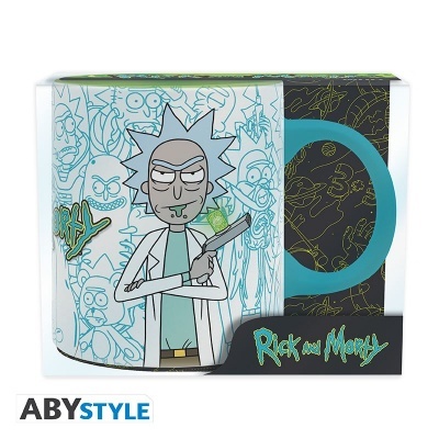 Caneca Rick and Morty com ilustração de Rick e embalagem