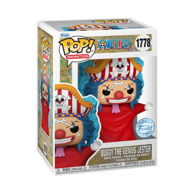 Figura Funko Pop de vinil Buggy The Genius Jester da série One Piece em embalagem