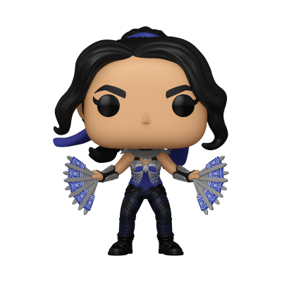 Figura colecionável Funko Pop de personagem feminina com leques azuis