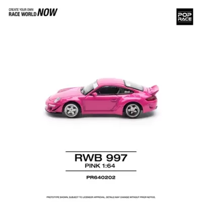 Miniatura de carro desportivo cor-de-rosa RWB 997 em escala 1:64