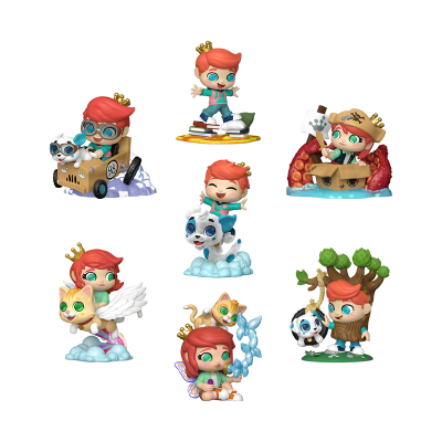 Seis figuras colecionáveis coloridas com personagens ruivos e acessórios variados.